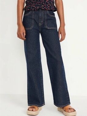 EUC Old Navy Big Girls High-Waisted Baggy Wide-Leg Jeans in Navy XL 12